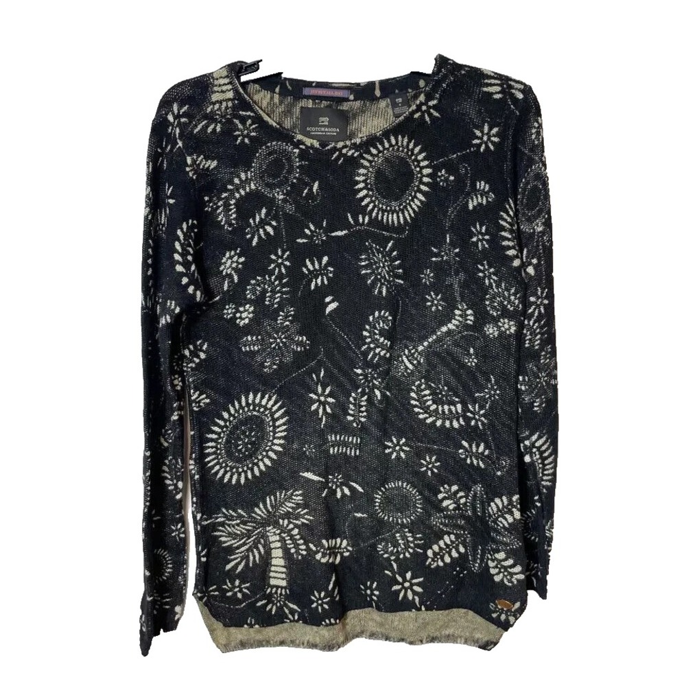 Scotch & Soda Long Sleeve Pullover Sweater Womens S Gray Floral Knit Round‎ Neck